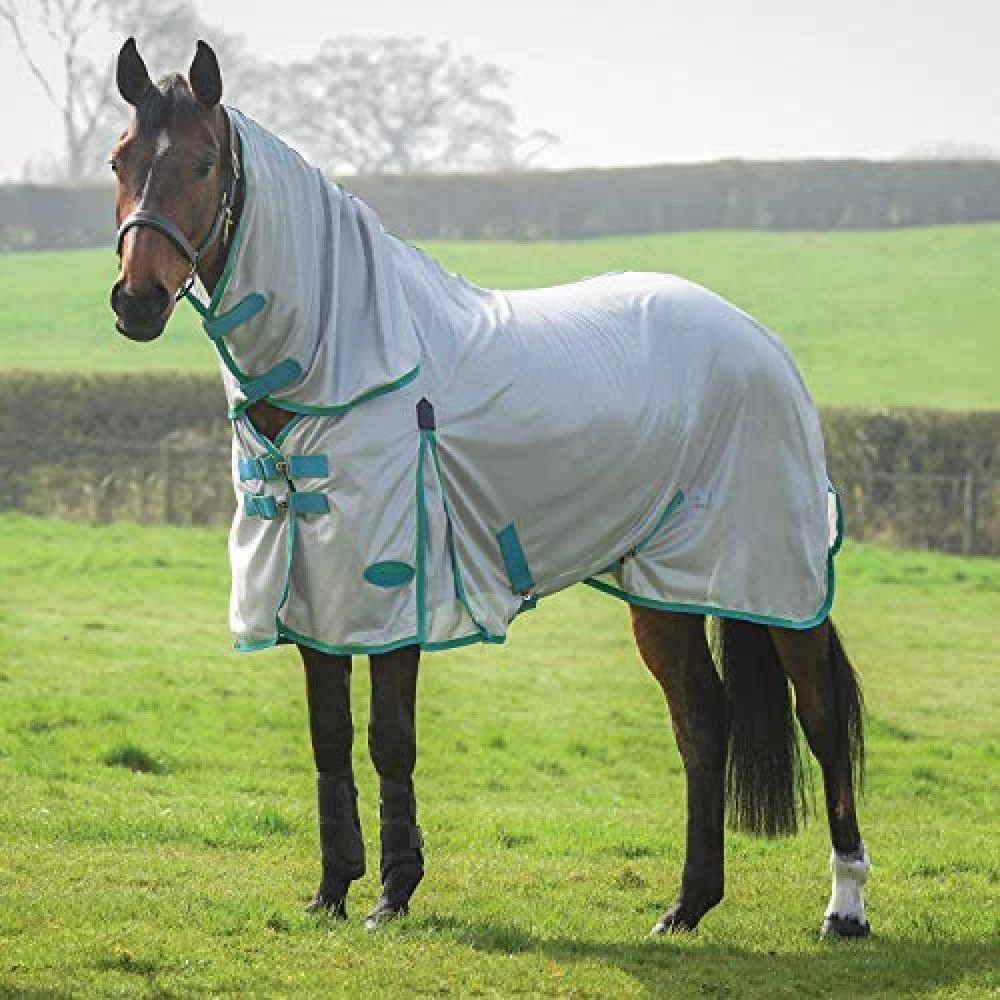Weatherbeeta Comfitec Essential Mesh Combo Neck Turnout Rug (Grey/Blue/Bright Green) 2 Weatherbeeta Comfitec Essential Mesh Combo Neck Turnout Rug (Grey/Blue/Bright Green) - Image 2