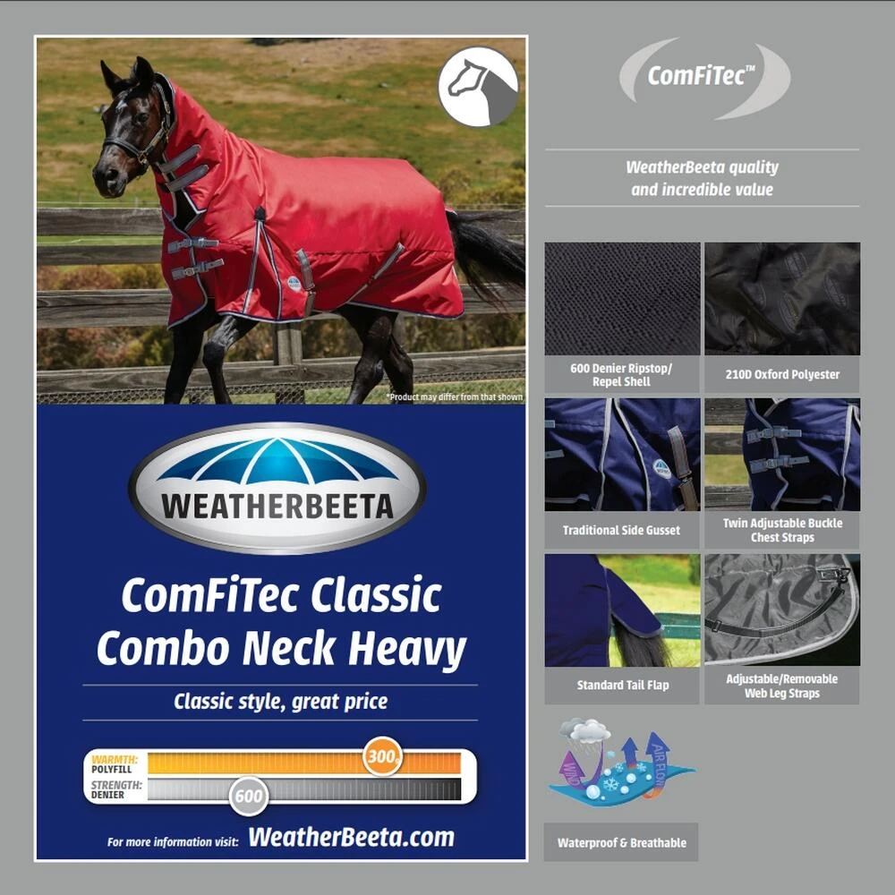 Weatherbeeta Comfitec Heavy Classic Combo Neck Turnout Rug (Red/Silver/Navy) 3 Weatherbeeta Comfitec Heavy Classic Combo Neck Turnout Rug (Red/Silver/Navy) - Image 3